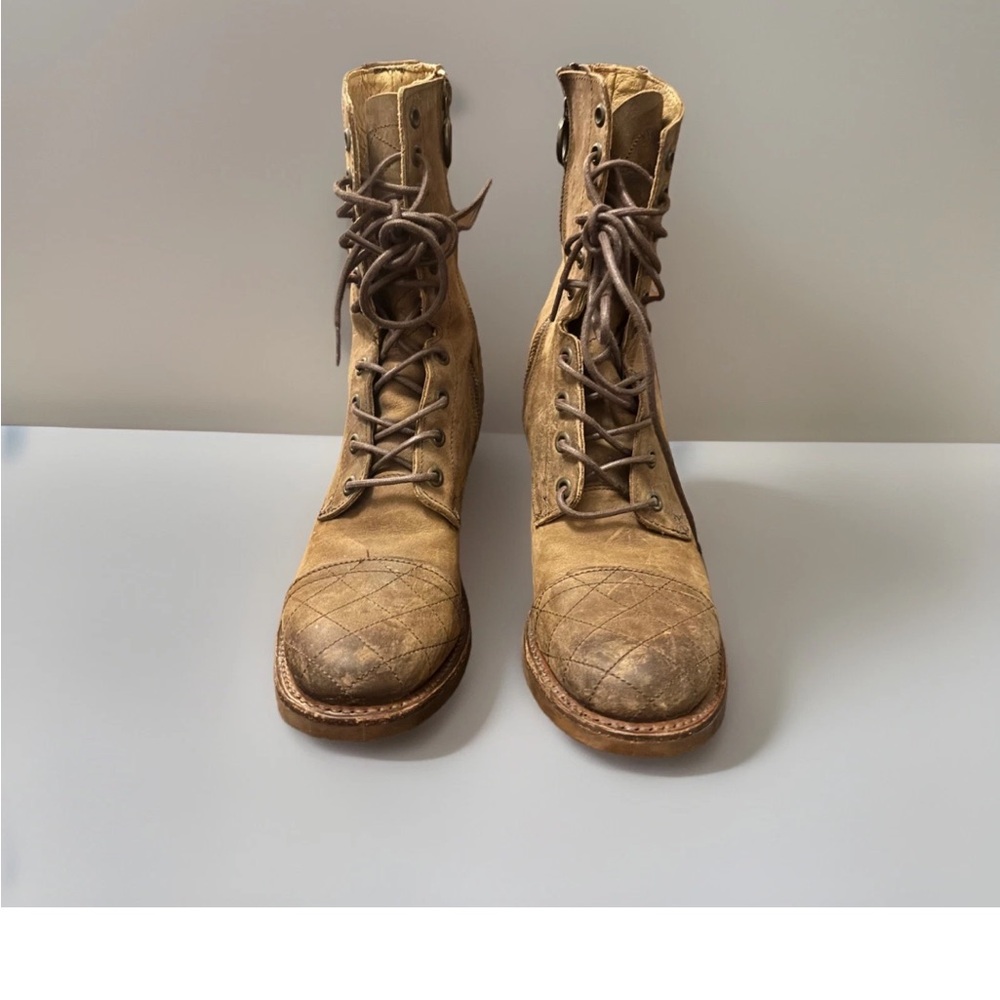 Justin Apache Tan Lace Up Granny Western Combat Boots Style MSL41 Boho Festival
